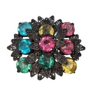 VTG/Antique 1920s or 30s Multi-Color Czech Glass Filigree Art Deco Brooch